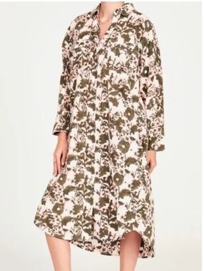 Mirth Kyoto House Dress In Garden Bloom Small Midi Floral Brown Pink Cotton